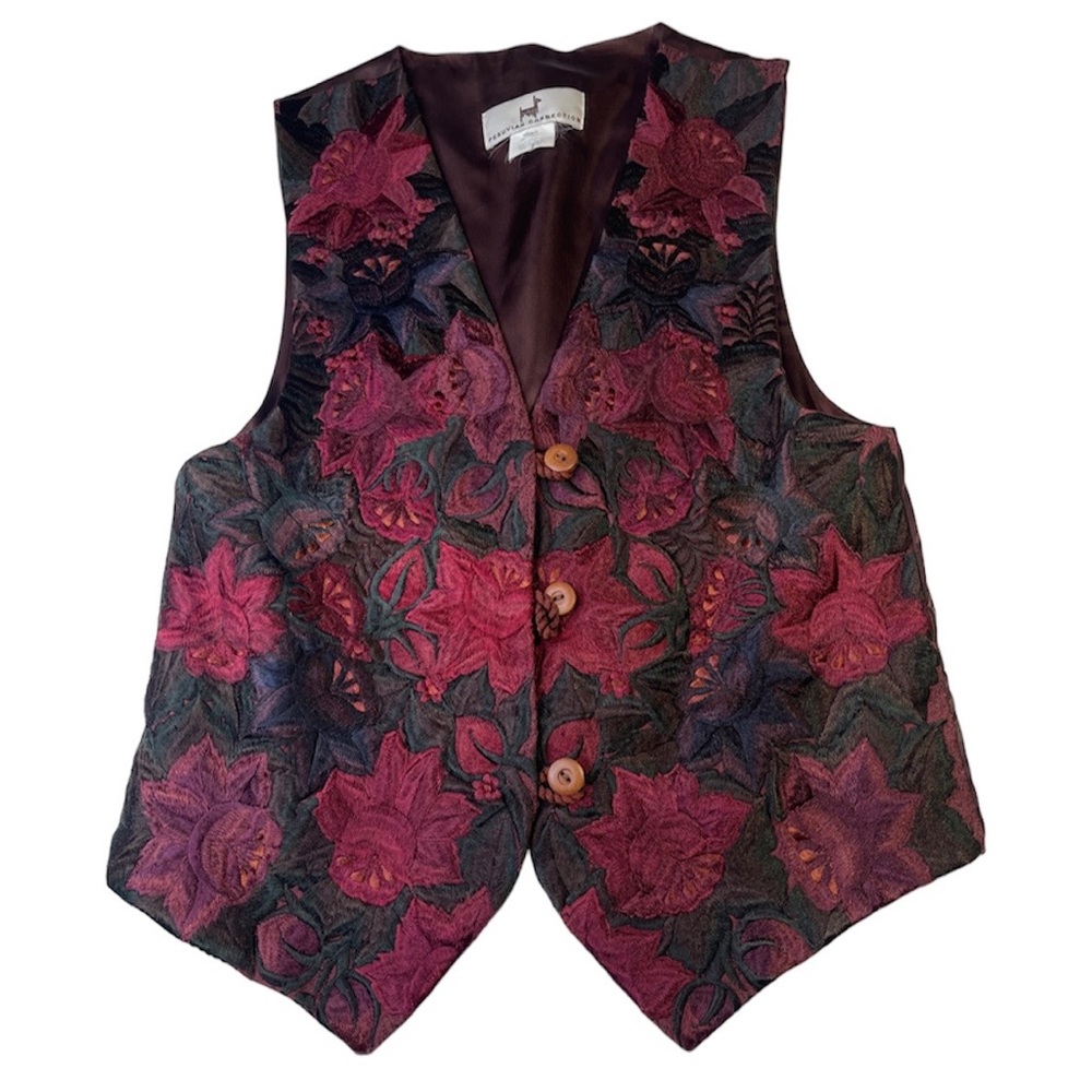 Peruvian connection Vest Women Size Small Red Embroidery